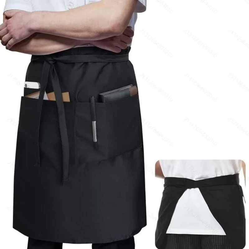 Universal Unisex Half Bust Bib Apron Restaurant Kitchen Coffee Tea Shop Waitress Chef Uniforms Waist Short Apron With Pockets