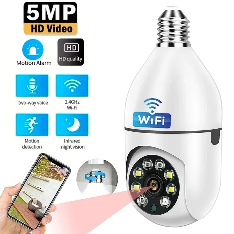 wifi 5mp lampada e27 camera de vigilancia zoom indoor wi fi monitor de seguranca cctv camera sem fio cor visao noturna audio bidirecional 01