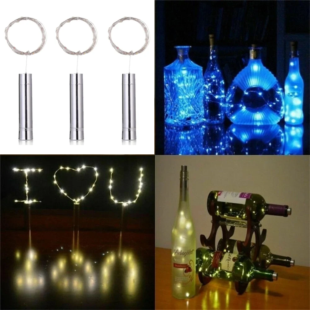 5X 1m / 2m bouchon de bouteille LED chaîne d'éclairage lampe de batterie pour la décoration de fête balcon cérémonie fil Mini guirlande Noël