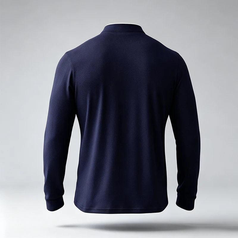 Herren Minimalistisches Halbzipper-Langarmshirt mit Stehkragen aus vielseitigem Strickmaterial für alltägliche urbane Multi-Szenario-Kleidung. – Detail 10