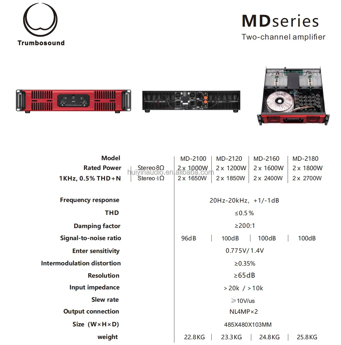 MD Series 2 Channel Amplifiers High Power Stereo 8Ohm 2 X 1800W 1600W 1200W Power Amplifier for Professional Audio Sound System 6