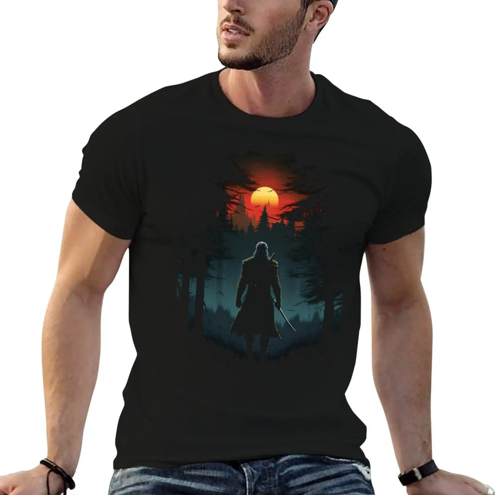 

Sunset Monster Hunter III - Silhouette - Witcher T-Shirt man t shirt summer essential t shirt T-Shirt