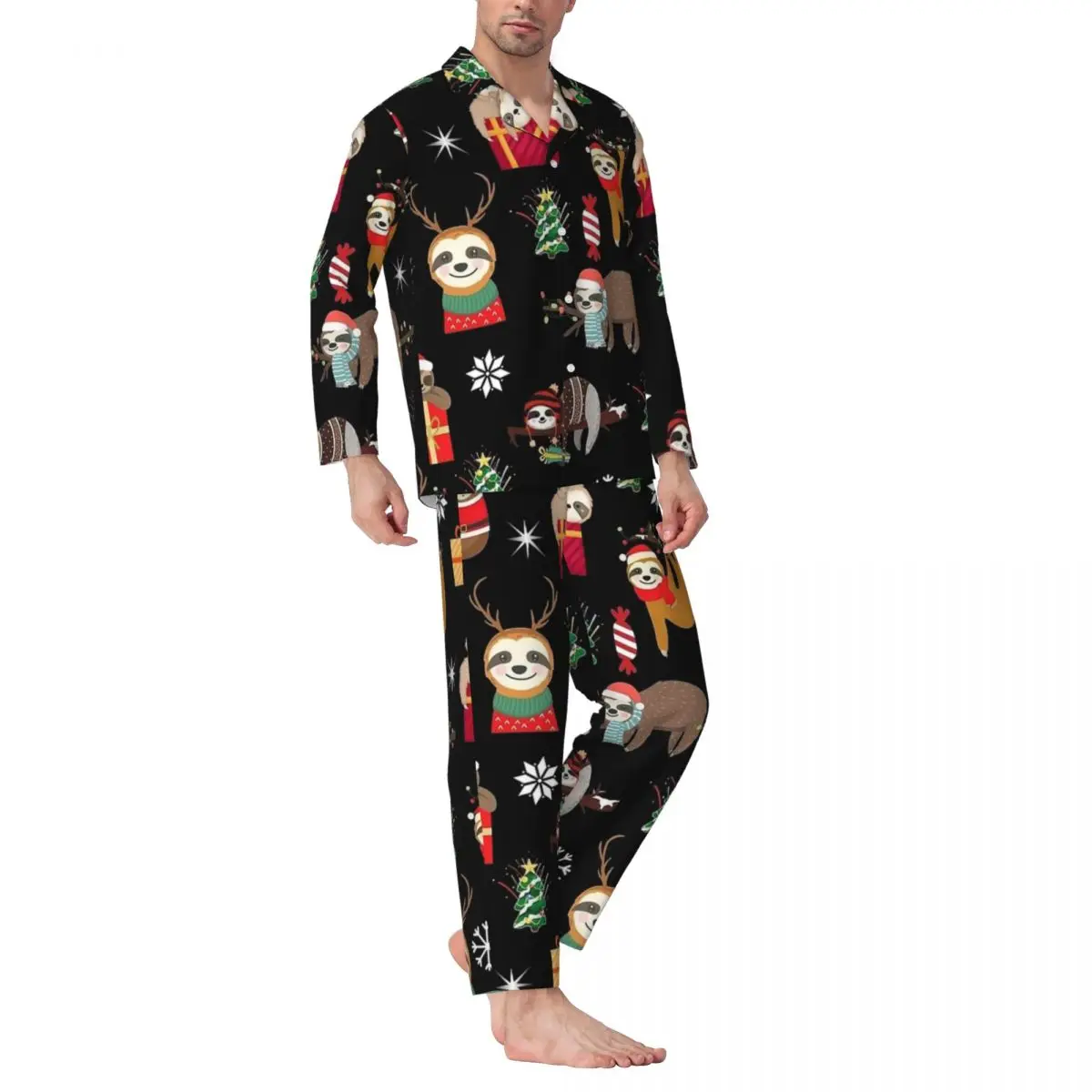 Ensemble de pyjama de Noël paresseux pour hommes, vêtements de nuit vintage, vêtements de nuit personnalisés, vêtements de nuit respirants, animal mignon, cadeau de maison, printemps, 2 pièces