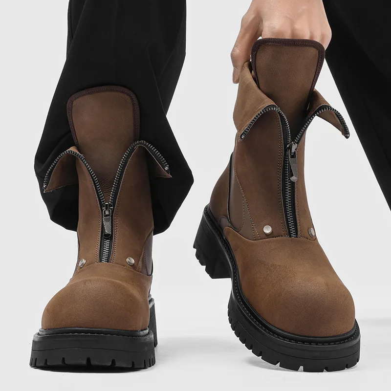 

High Quality Men's Shoes British Style Retro High-end Men's Boots Fashion Designer Platform High-top Leather Shoes for Men Botas
