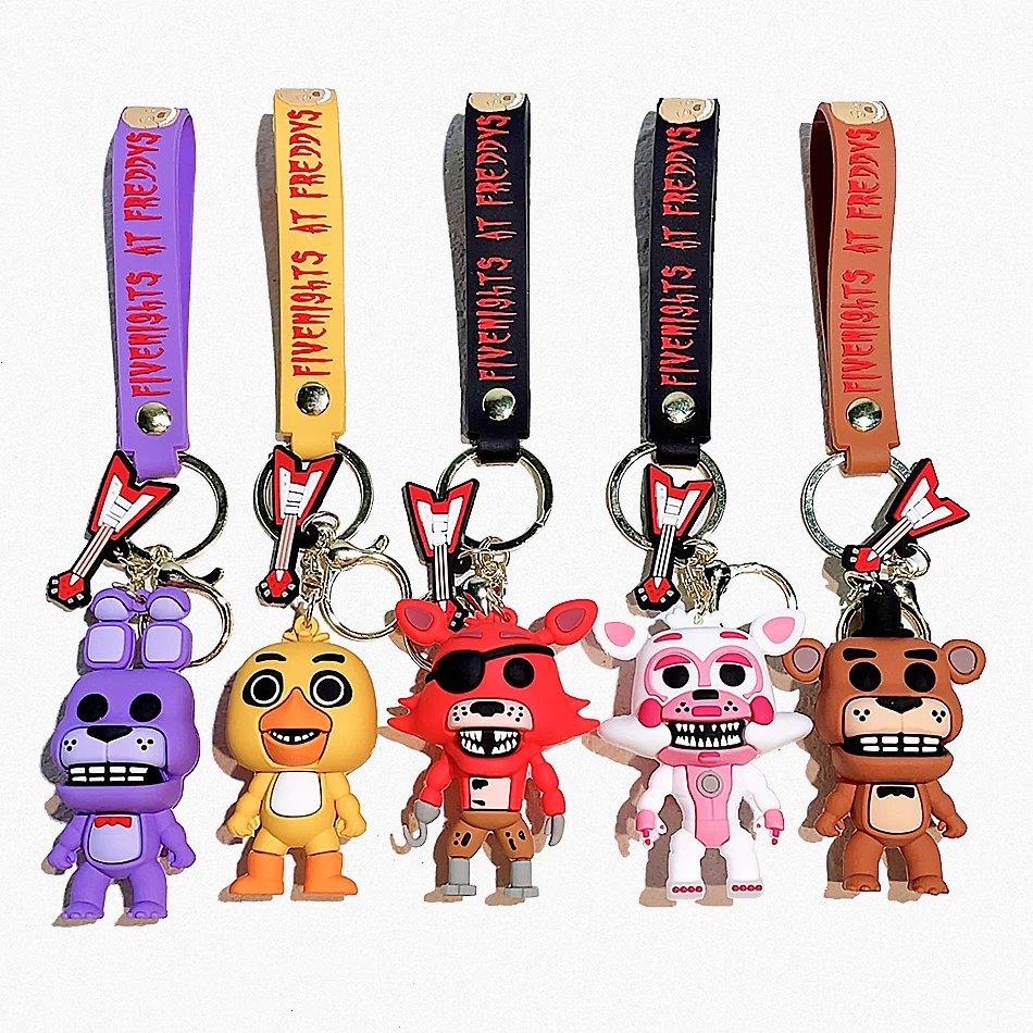 5PCS Wholesale Cartoon Game Action Figure FNAF Freddy's Fazbear Bear Doll Model Toy Five Nights Freddy Keychain for Kid Gifts