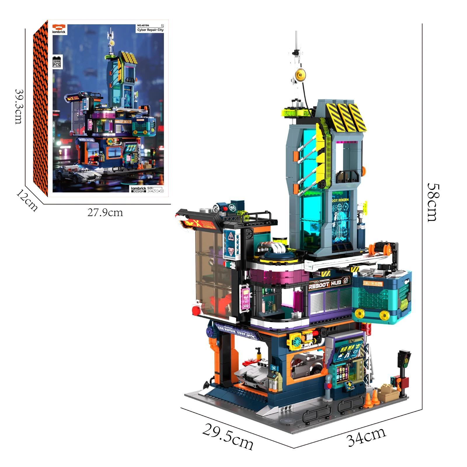 2098pcs Cyber Repair City Mini Building Blocks Future Fantasy Cyberpunk Style Sports Car Repair Workshop Kid Creative  Toys Gift