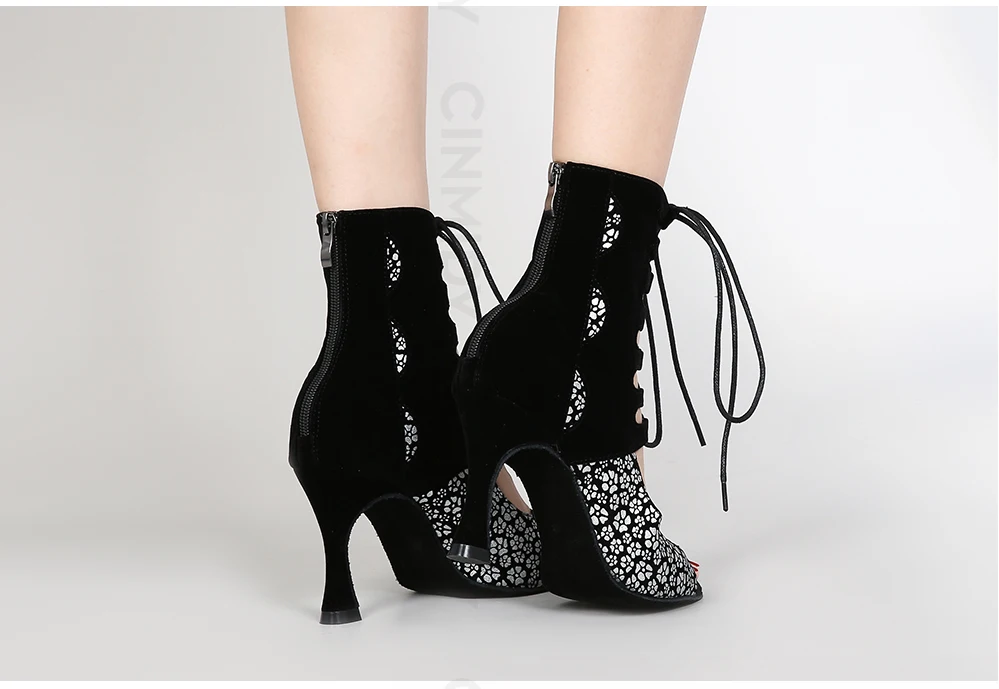 CINMIDY Party-Stiefel Damen Sexy Stilettos High Heels Ballsaal-Tanzschuhe Latein-Tanzschuhe Tango Pole Dance Stiefel Kubanischer Absatz – Detail 10