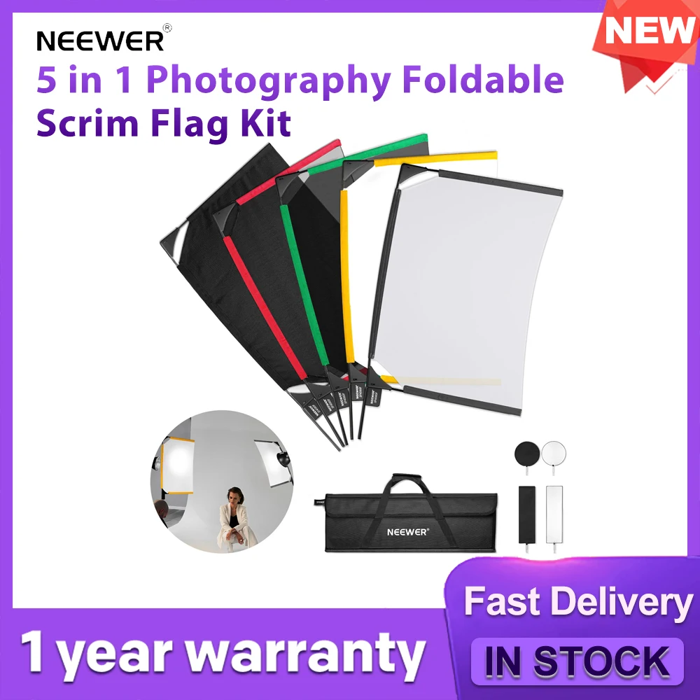 NEEWER Foldable Scrim Flag Kit 45x60cm 5 in 1 Photography Flag Panel Lighting Reflector Diffuser Light Modifier Shaper