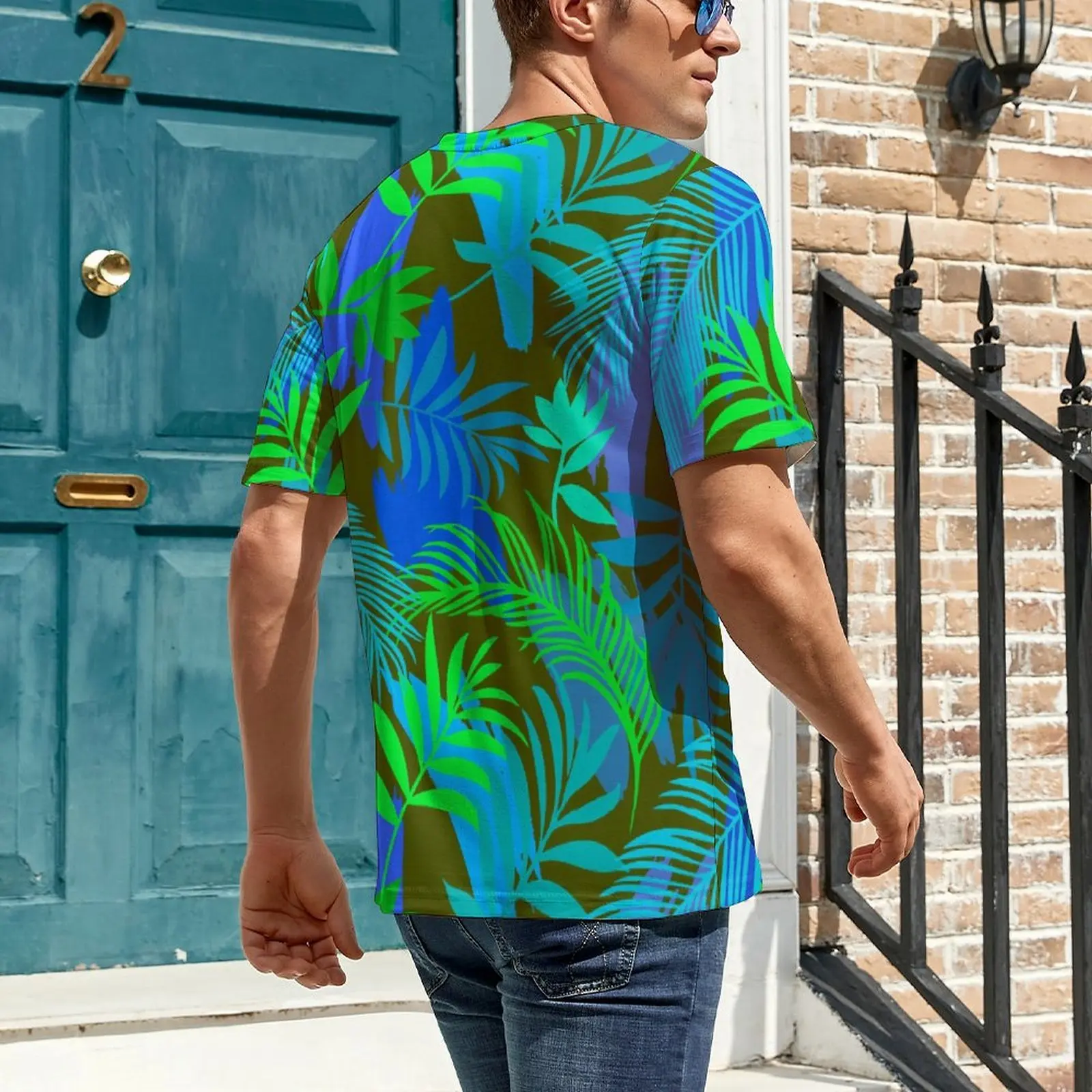 Brush Leaf T-Shirt Geometric Shapes Vintage T-Shirts Couple Street Style Tee Shirt Beach Short-Sleeve Design Tops Plus Size