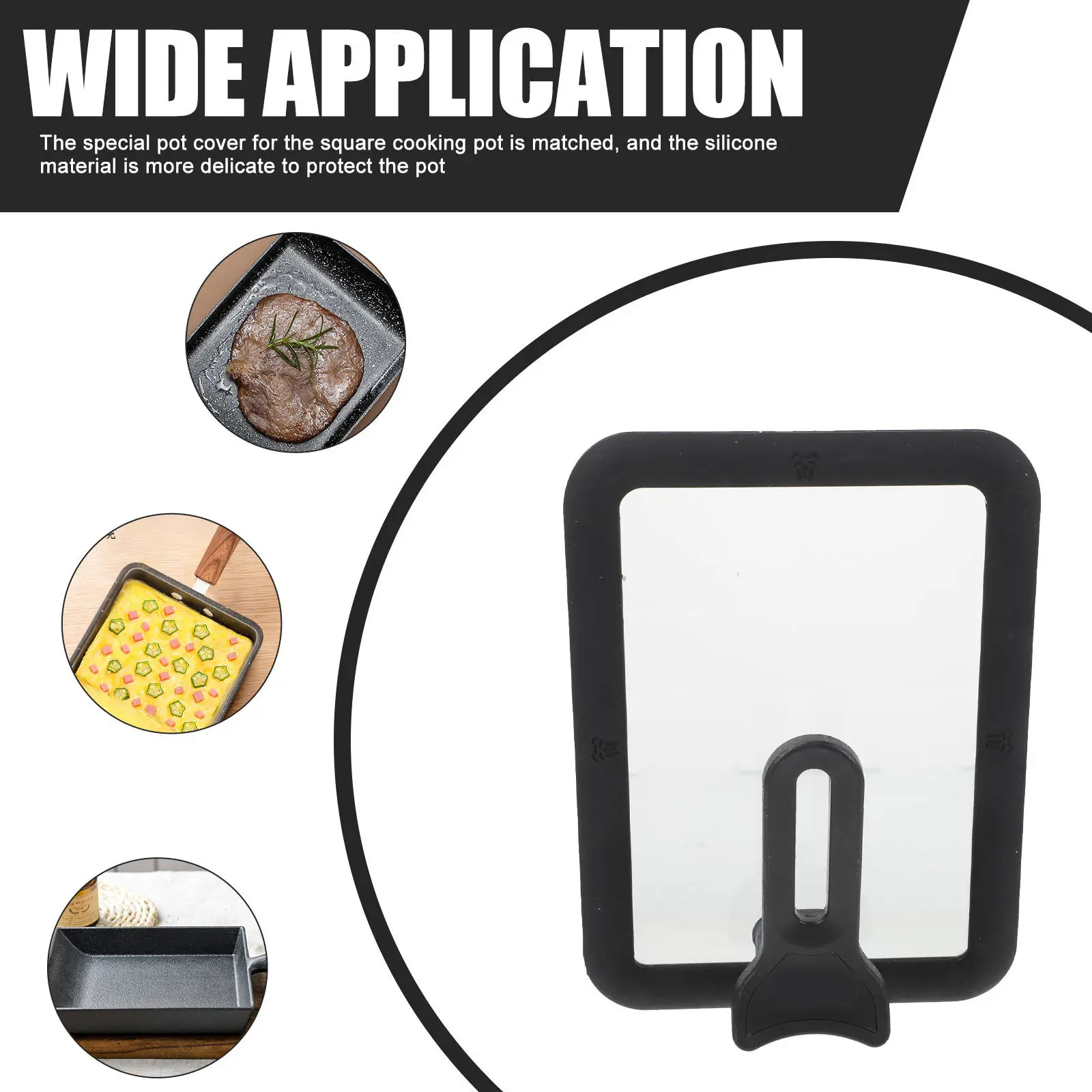 Silicone Pot Lid with Tempered Glass Center Bakelite Rim Standable Space Saving Visible Seal for Square Tamagoyaki Pans Cookware