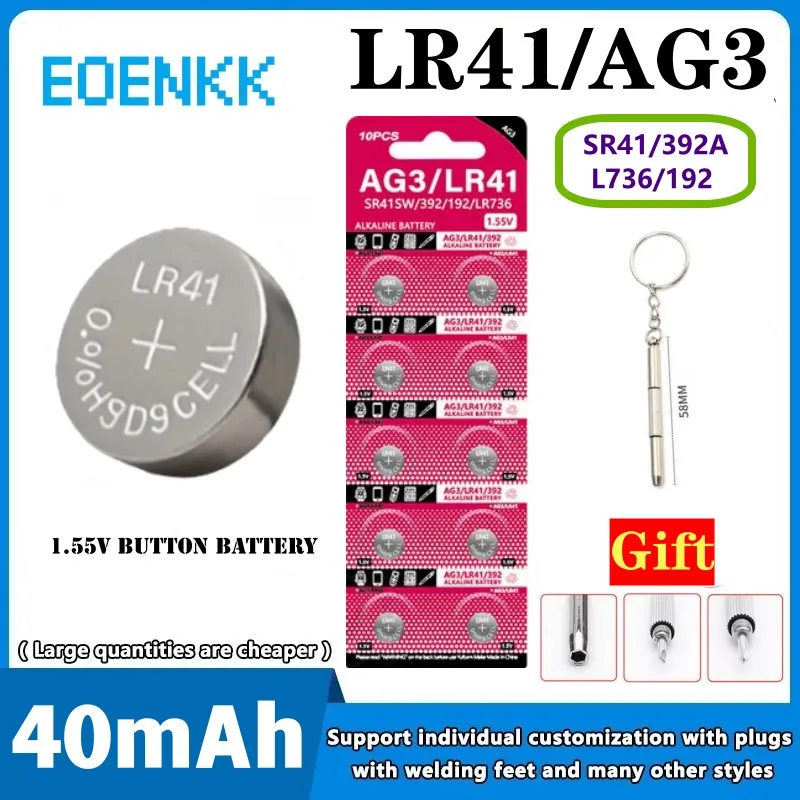 10-50pcs AG3 1.55V Alkaline Button Battery AG3 192 LR41 SR41SW L736 Coin Cell Button Batteries For Watches Toys