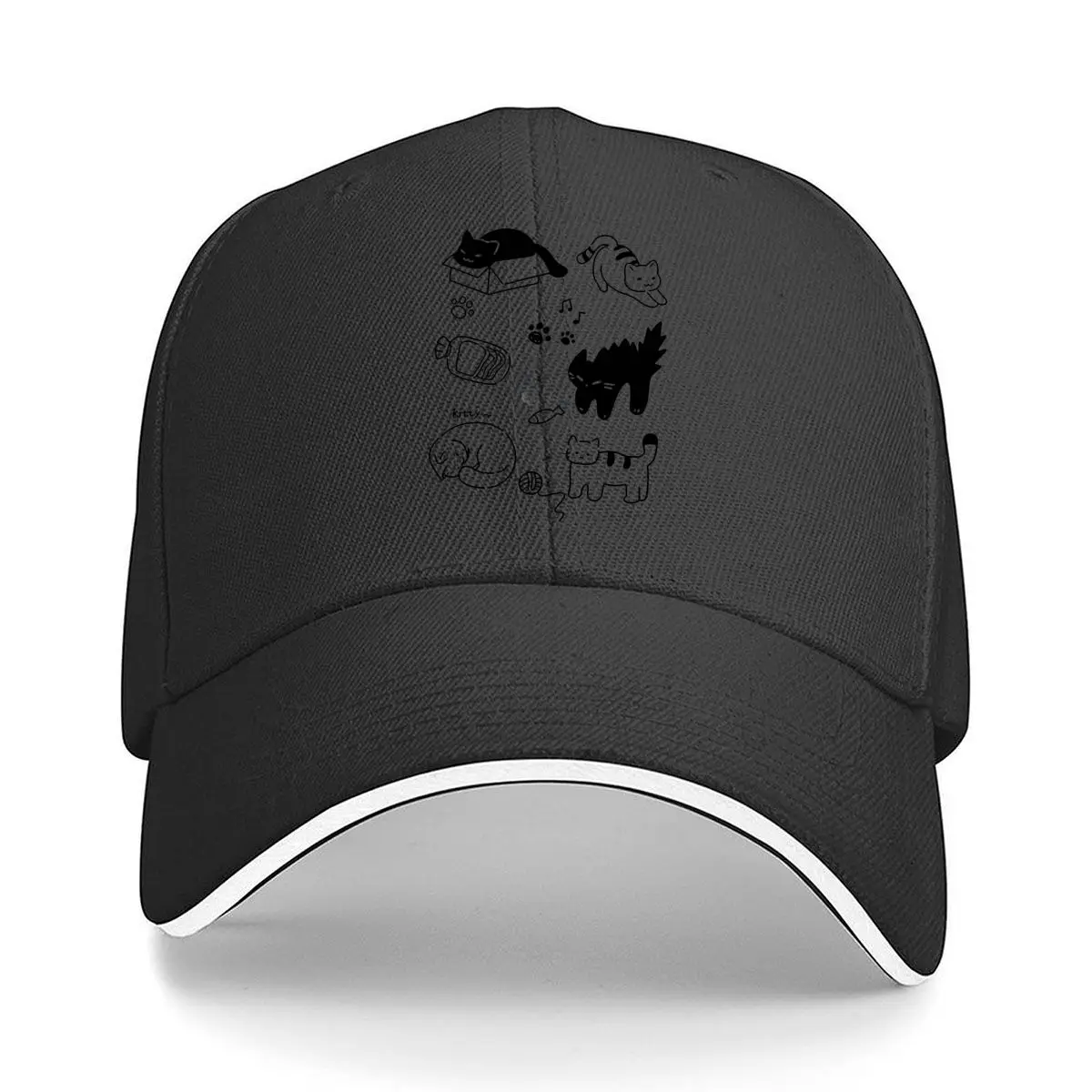Kitty Cat Doodle Box Fish Paw Print Set Hip Hop hat Fashion Outdoor Sports Sandwich Baseball Cap