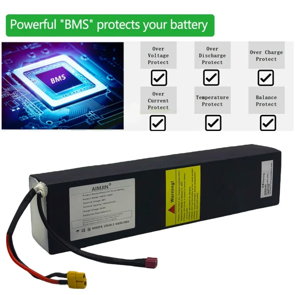 13S4P 48V 14000mAh Rechargeable Lithium ion Battery Pack 672Wh With BMS Suitable for Kugoo M4 Electric Scooter Battery