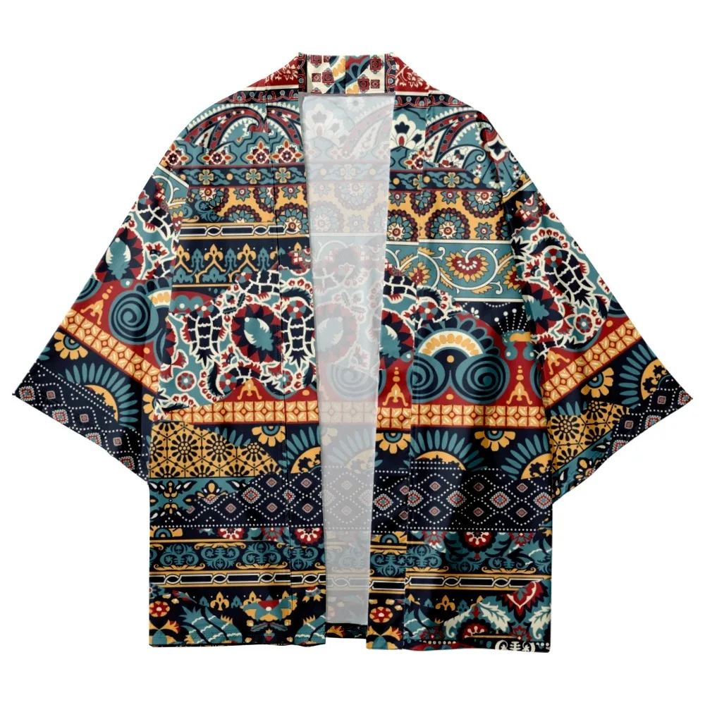 

Ethnic Print Patchwork Print Tops Harajuku Haori Yukata Chinoiserie Fashion Japanese Kimono Streetwear Men's Ladies Cardiga