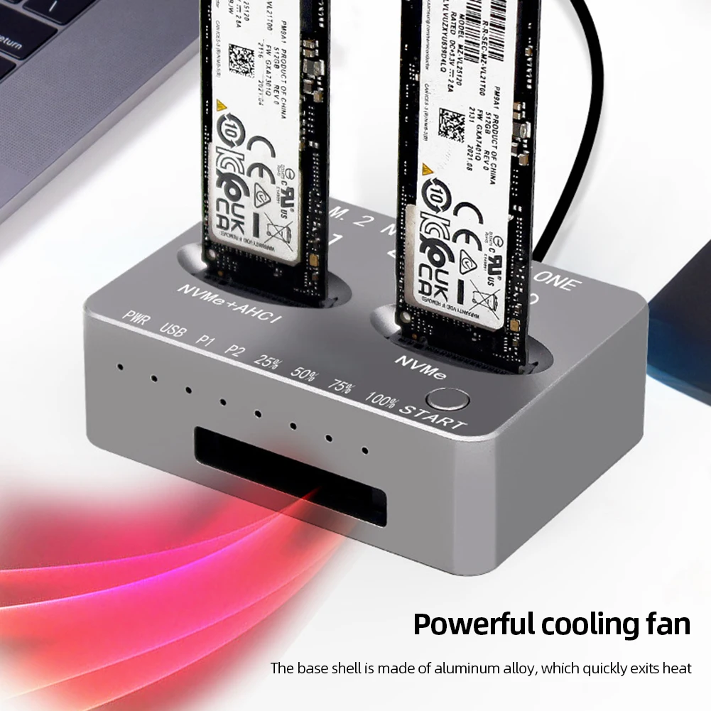 Dual-Bay M.2 Clone Docking Station Gen2X 20Gbps M.2 SSD Enclosure USB3.2 Type C External Hard Disk Box for M2 SSD M Key SSD