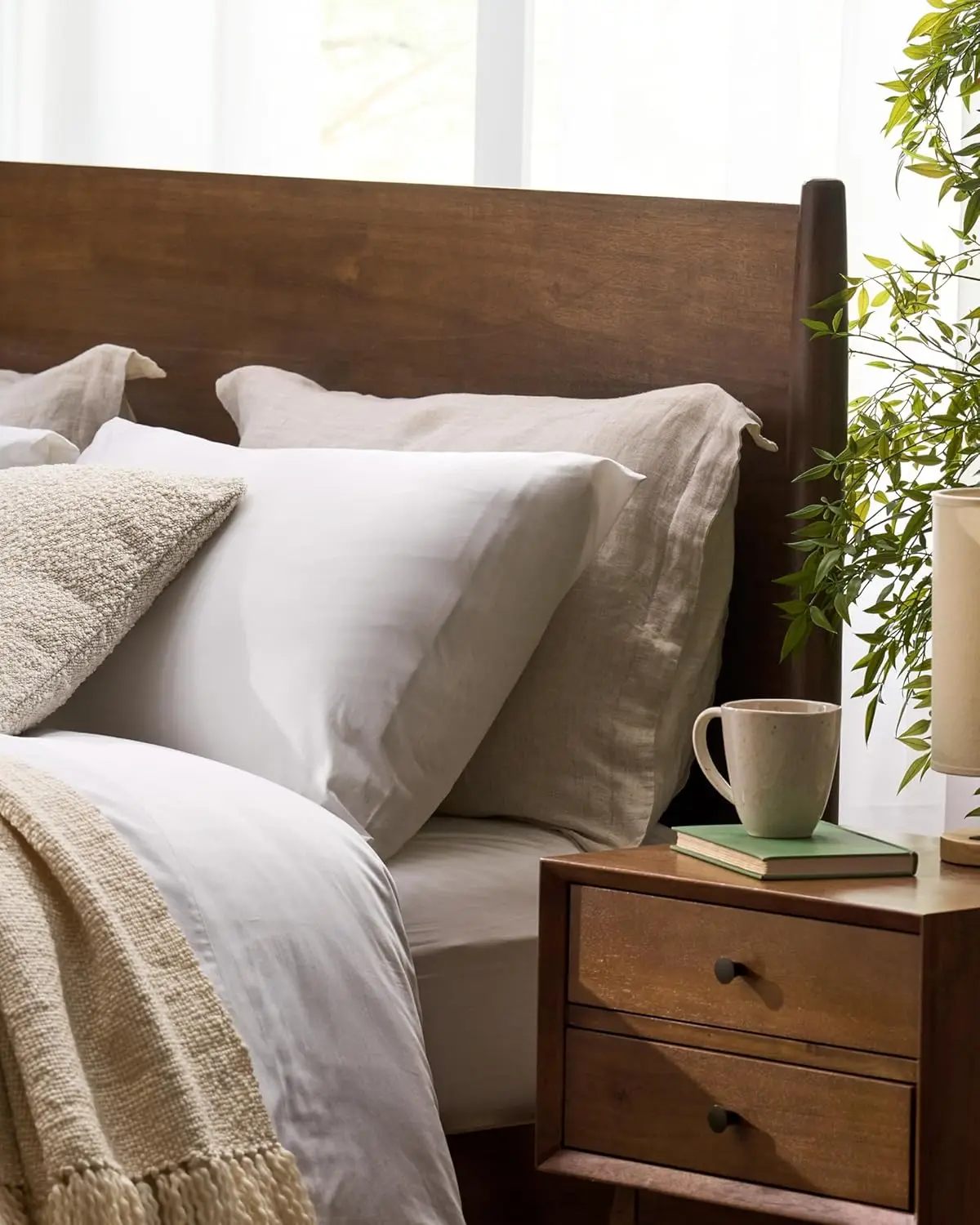 Mid Natural Acacia Wood Bed,Queen, marrom médio, marrom