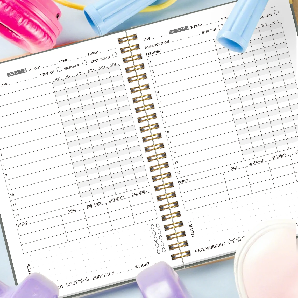 A5 Workout Journal Spiral Fitness Planner with Daily Training Log, Progress Tracker, Weight & Body Fat Pages