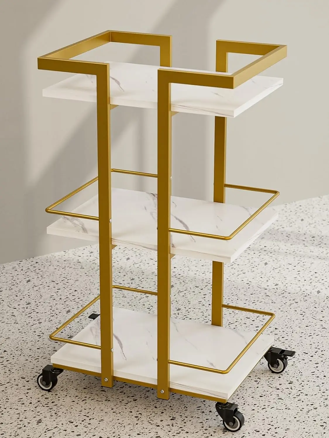 Esthetician Cart with Wheels Salon Lash Spa Rolling Trolley Cart White & Gold Stylish Design with Sleek Gold Metal Frame