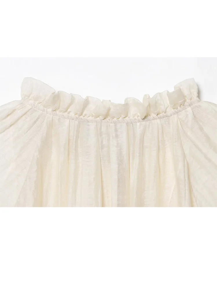 HH Women Autumn Fashion Sweet Bubble Sleeve Droop Semi-Translucent Shirt Female Chic Tencel Fabric Loose Long-Sleeved Shirt