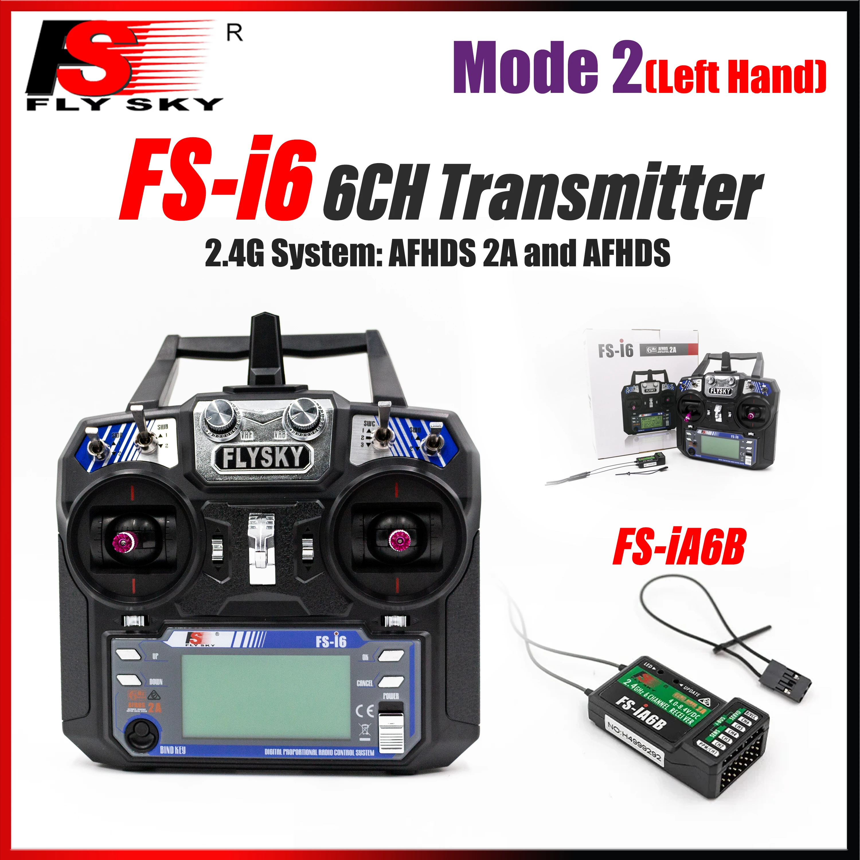 

Flysky FS-i6 FS I6 2.4GHz 6CH RC Transmitter Radio Systems Controller FS-iA6B Receiver for RC Helicopter Plane Quadcopter Glider