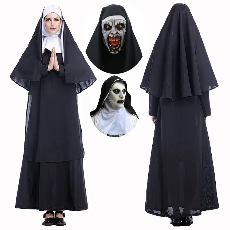 Film The Nun2 Valak Costume Cosplay Conjuring abito lungo abiti da sacerdote adulto Horror fantasma spaventoso carnevale di Halloween vestito operato