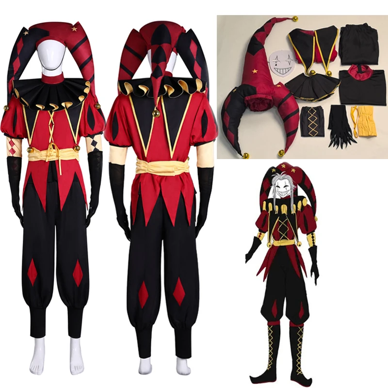 Costume de Clown Pierrot Complet, Tenue de Cosplay Halloween Thème Cirque, Costume de Bouffon de Carnaval pour Hommes et Femmes avec Masque
