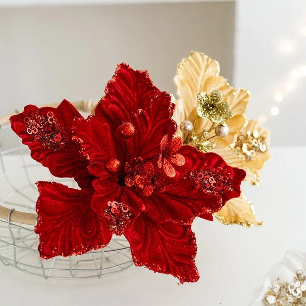 

1pcs 22cm Christmas Flowers Christmas Tree Ornaments Big Flower Heads For Home New Year Navidad Party Decor