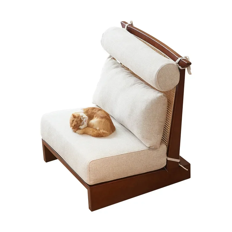 

Wabi Sand Wind Rattan Leisure Chair Living Room Household Soft Bag Fabric Sofa Chair Single Homestay Solid Wood High Backrest