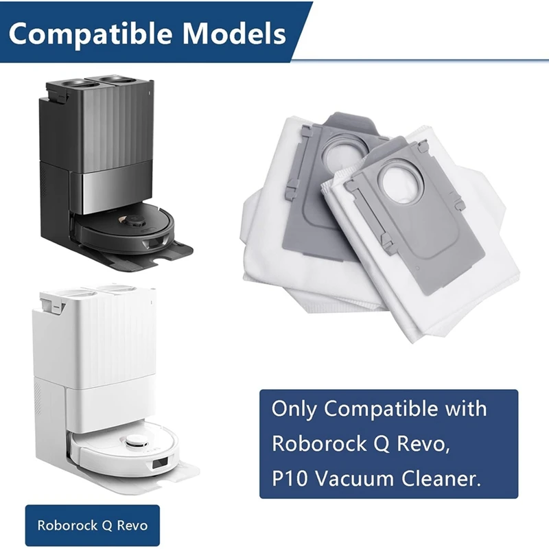 Roborock Q Revo 로봇 진공 청소기용 먼지 봉투 교체 부품, 대용량 일회용 가방, 흰색 및 회색, 14 개
