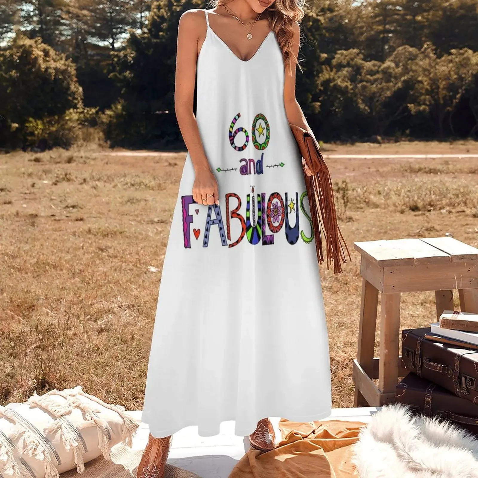 60 and Fabulous / Happy 60th Birthday Colorful Doodle Art Sleeveless Dress dresses for prom clothes elegant women's dresses sale