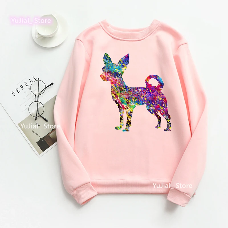 Aquarela golden retriever/chihuahua animal impressão hoodie roupas femininas bonito amante do cão sweatsthirt femme inverno/primavera casaco