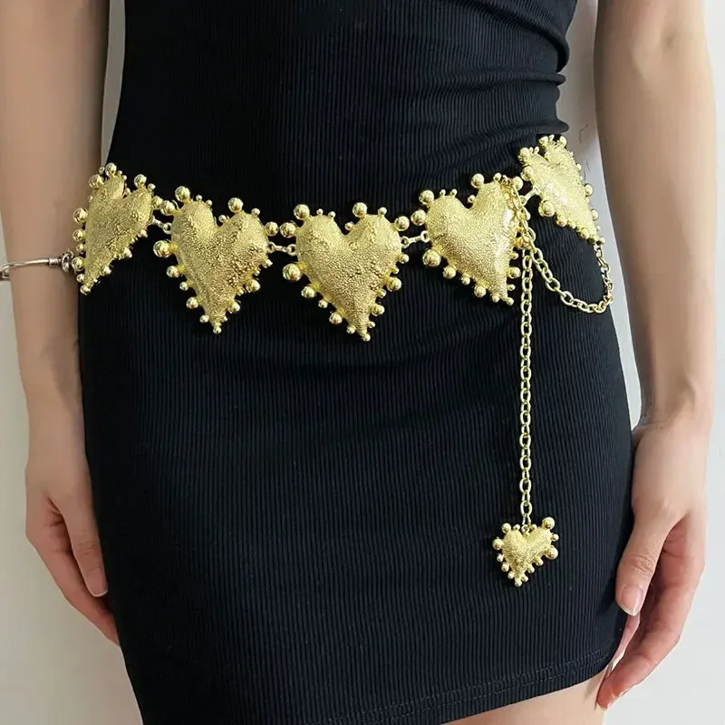 

Retro exaggerated big love fringed women with dress decorative metal chain belt