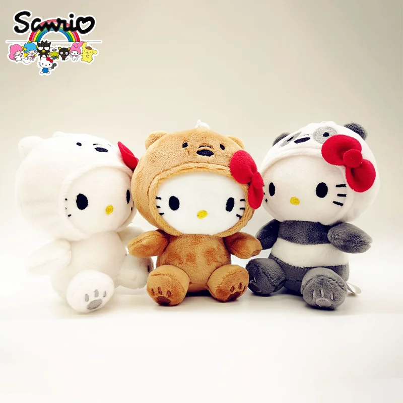 Kawaii Sanrio Hello Kitty Plush Toy 10Cm Doll Cos Panda Brown Bear White Bear Cute Soft Stuffed Doll Pendant Key Chains Gift Kid