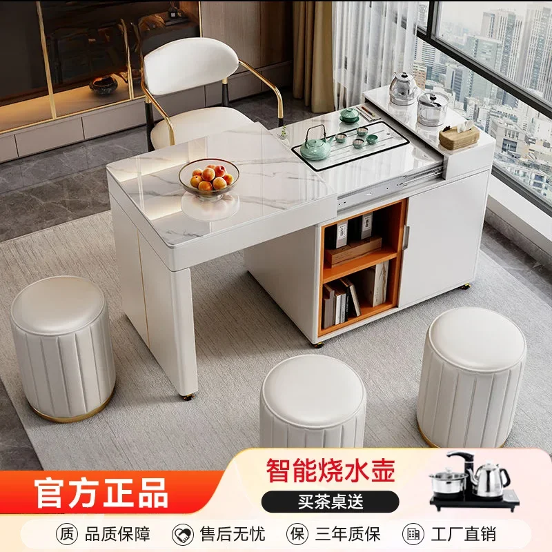 Light luxury tea table kettle integrated table movable and retractable multi-functional rock slab and chair