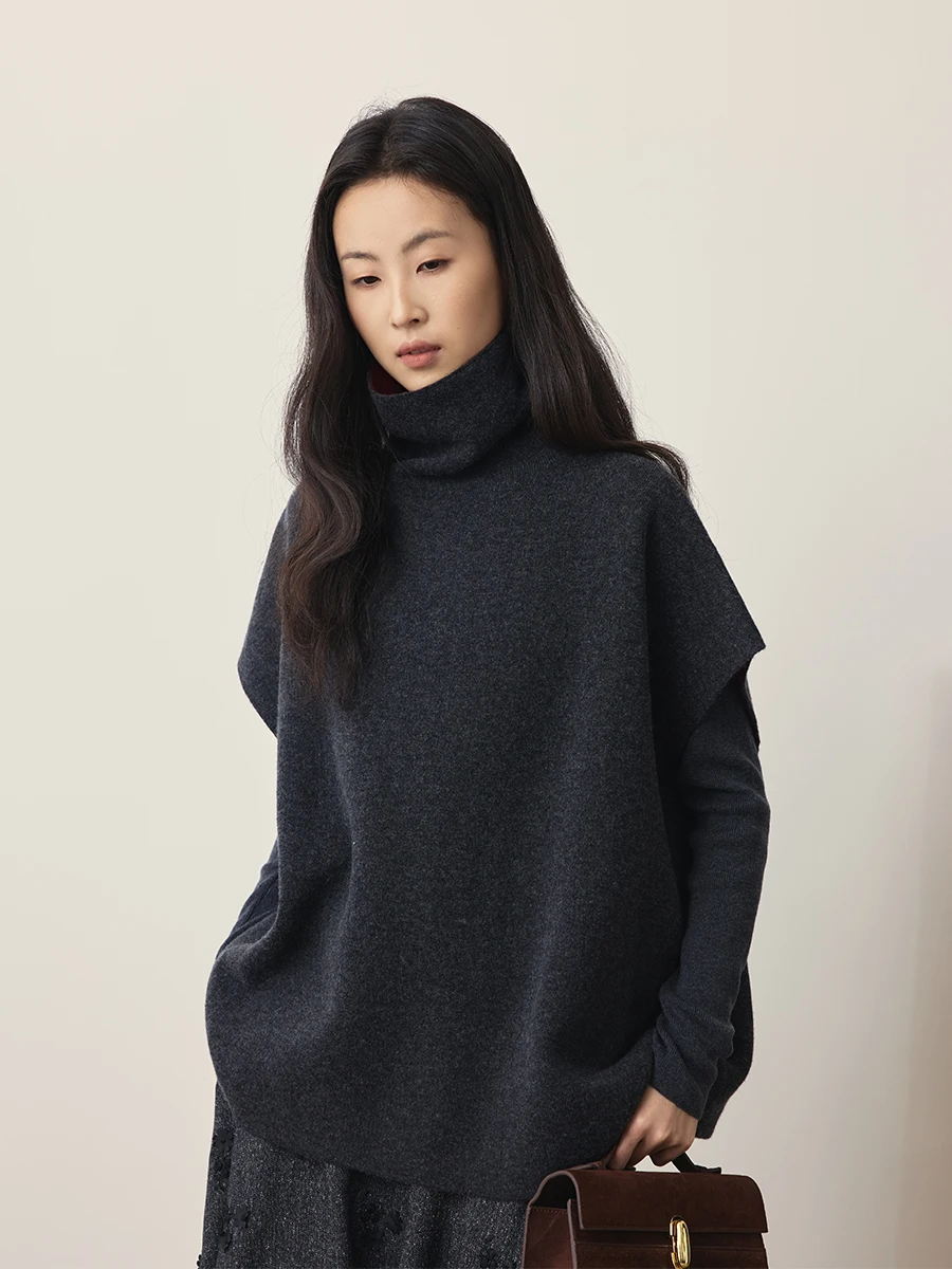 

Женский вязаный жилет CAREMIND с высоким воротником и рукавами «летучая мышь» из смесовой шерсти, для многослойных образов, модный, в стиле Cleanfit, зимняя одежда