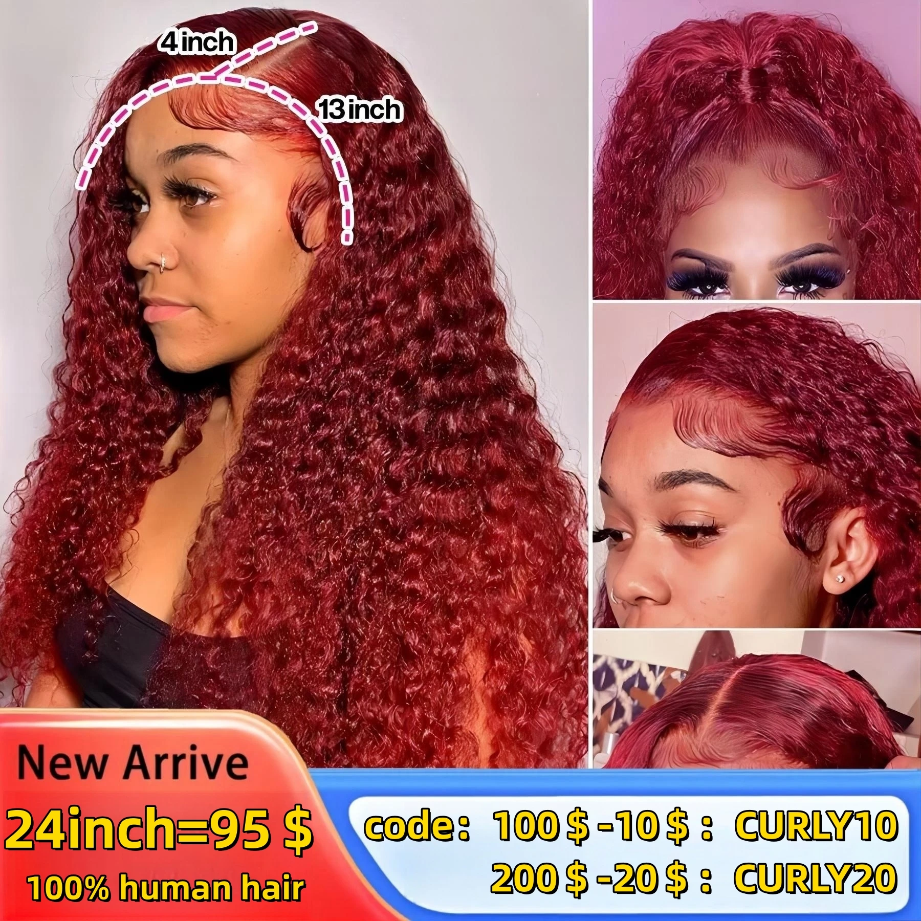 Burgundy 13x4 Transparent Lace Frontal Wig Human Hair Wigs Deep Wave Human Hair Wig 99J Brazilian Human Hair Wigs