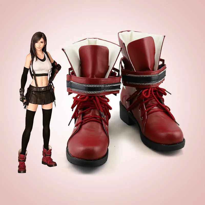  Game Tifa Lockhart Cosplay Shoes Tifa  Lockhart Cosplay Red Short Boots Shoes Women Men Halloween Role Play Cos Prop