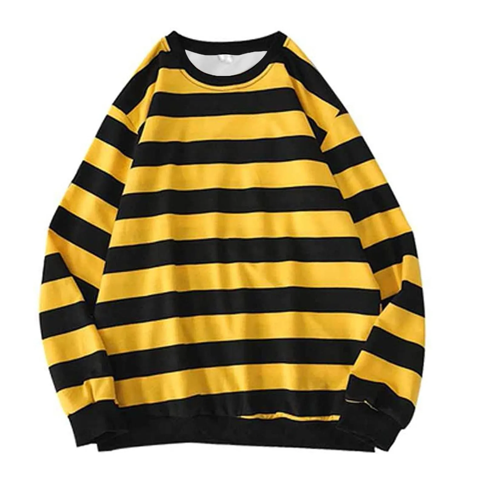 

Autumn Winter Women's Hoodies Round Neck Stripe Sweatshirt Pullover Tops Long Sleeved Loose Casual Hoodies Sudadera Mujer