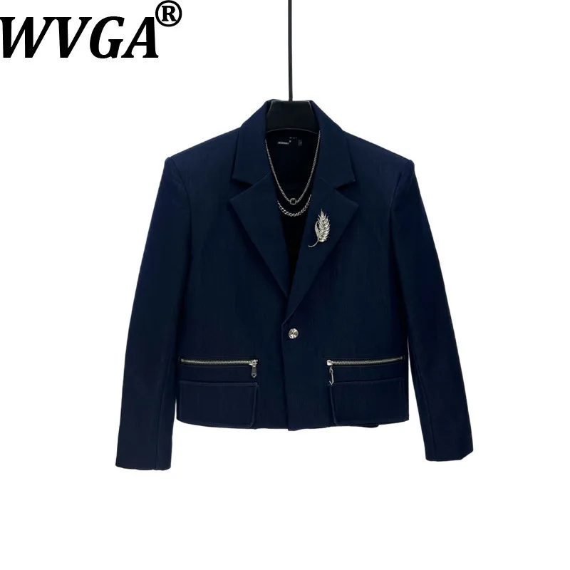 

WVGA Spring Autumn New Men Tide Short Turn-Down Collar Blazer Niche Chic Casual High-Waisted Straight Suit Pants Sets Ins W16586