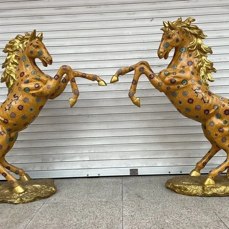Pure copper gilt big ben horse, pure handmade filigree craft enamel color ornament