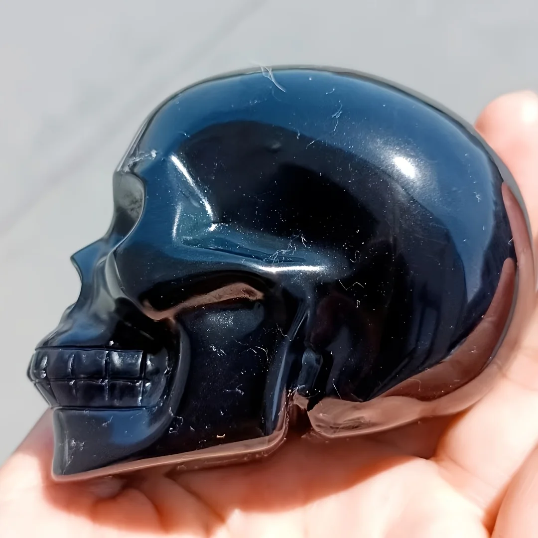 Ein wunderschöner Obsidian-Schädel – ein Dekorationsstein für die Wohnungseinrichtung und das perfekte Geschenk für einen geliebten Menschen. – Detail 4
