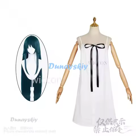 Anime Game The Song Of Saya Japanese Saya Cosplay Costume White Dress Lolita Cos Dark Green Long Wigs Halloween Party Tentacles