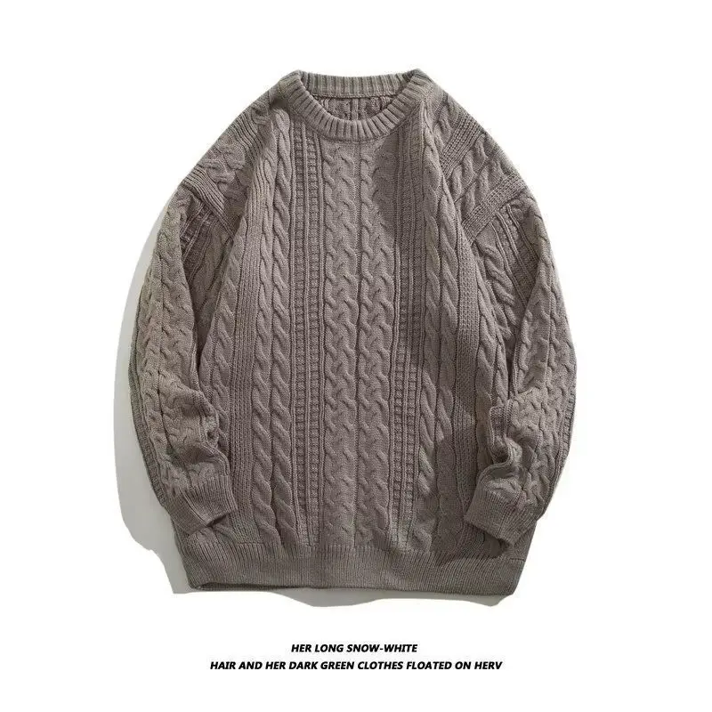 سترة رجالية كاجوال محبوكة جديدة لعام 2025، تصميم ملتوي بلون واحد، قميص فضفاض كطبقة أساسية، مناسب للخريف والشتاء، مصنوع من ألي...