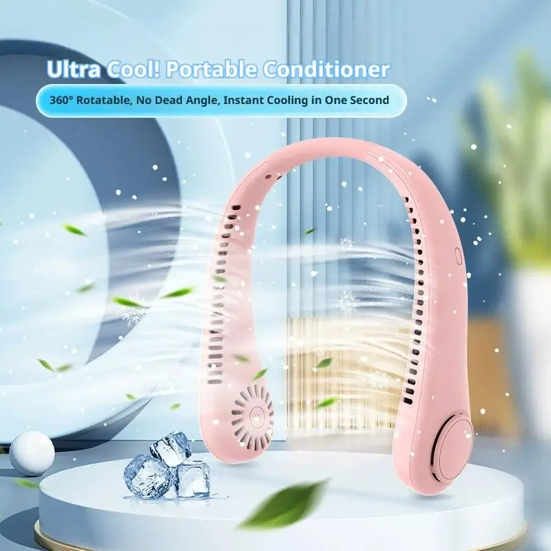 Portable Bladeless Neck Fan Speed Adjustable Rechargeable Air Cooler Mini Hanging Neck Fan Long Battery Life for Summer Outdoor