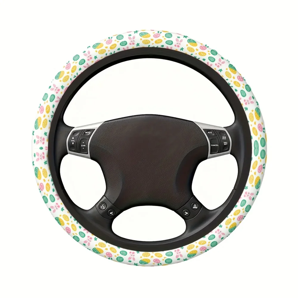 1pc Easter-Themed Steering Wheel Cover with Bunny, Chicks, Eggs Spring Flowers Pastel Pink/Yellow/Green Fit Car Steering Wheel view 2