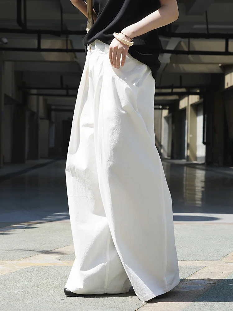 EAM] High Waist Khaki Pleated Pocket Brief Long Wide Leg Pants New