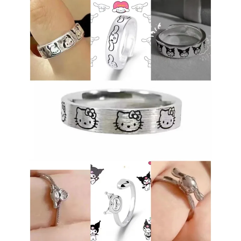 Sanrio Kuromi Cartoon Rings Anime Figures My Melody Pochacco Cinnamoroll Ring Q Figural Beautiful Cute Girl Rings Birthday Gifts