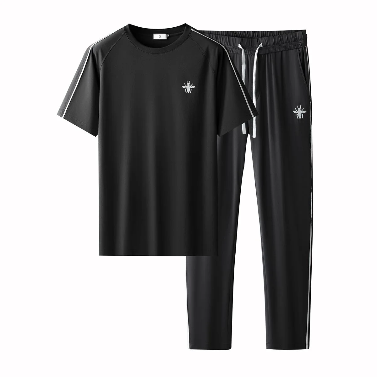 2025 جودة الصيف الرجالية رقيقة جدا الحرير الجليد تمتد حريري كول الجولة الرقبة قصيرة الأكمام الراقية الرجال الرياضة والترفيه البدلة