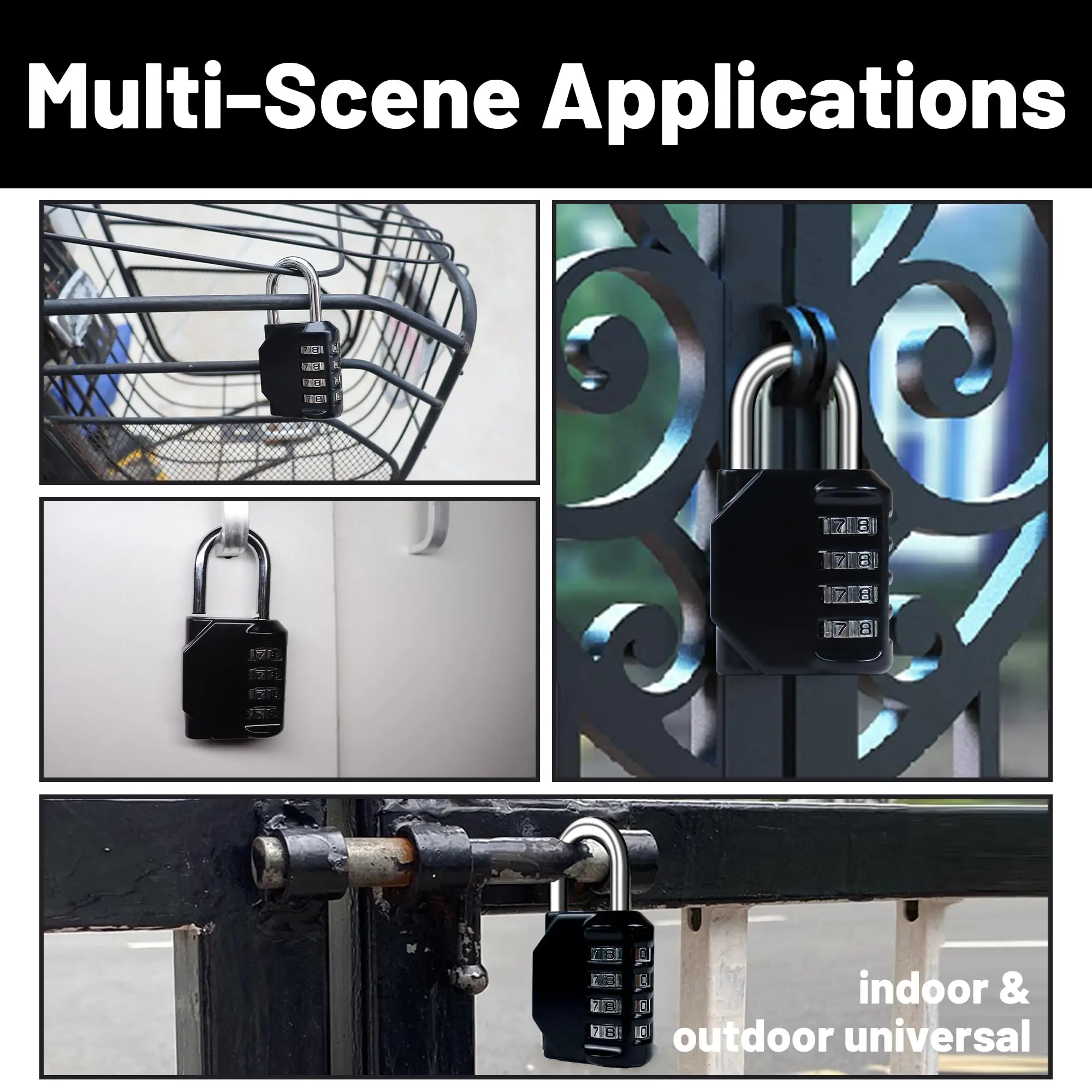 Combination Lock Resettable 4 Digit Padlock with Combination, Waterproof and Heavy Duty Padlock Outdoor for School GymLocker