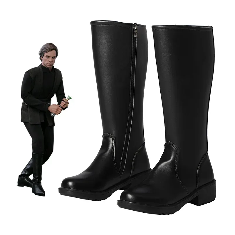 

Luke black PU leather boots shoes star cosplay custom made any size for men and women Halloween costume accessories